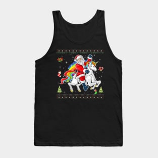 Santa Riding Unicorn Merry Christmas Xmas Sweater Ugly Tank Top